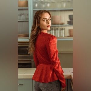 SAYLOR - EASTON TOP - Size Large - Orange/Red - Wrap
Blouse